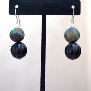 Turquoise and Black Onyx with Silver Tone Southwest Focal Necklace and Earrings image 4