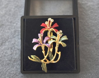 Rhinestone and Enamel Lily Brooch Vintage