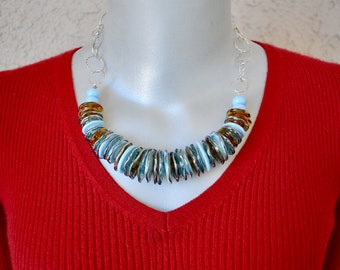 Lampwork Disc Bead Necklace with Sterling Silver Chain OOAK