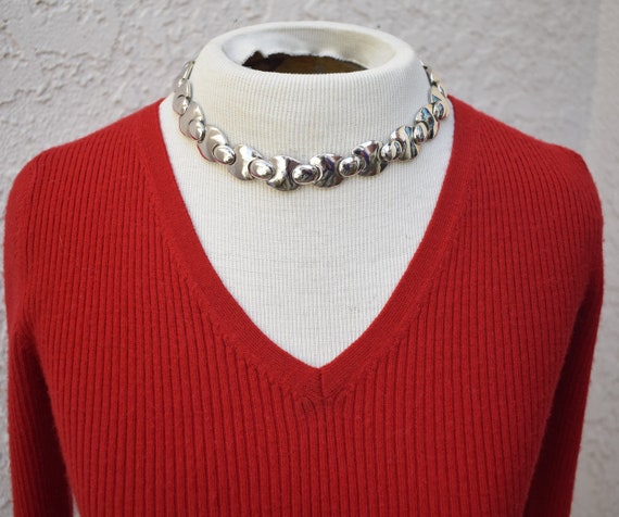 Shiny Silver Tone Link Necklace Vintage - image 3
