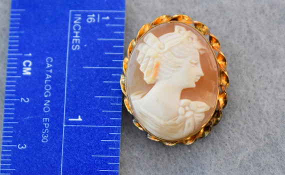 Victorian Revival Carved Shell Cameo Brooch Penda… - image 10