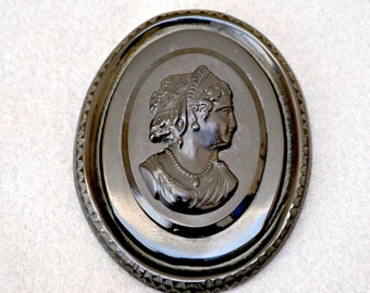 Bakelite Mourning Cameo Brooch Vintage