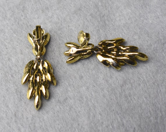 Aurum Rhinestone Dangle Clip Earrings Gold Tone V… - image 7