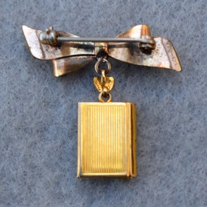 Gold Filled Locket Bow Brooch with 3.3mm Diamond Art Deco Vintage image 3