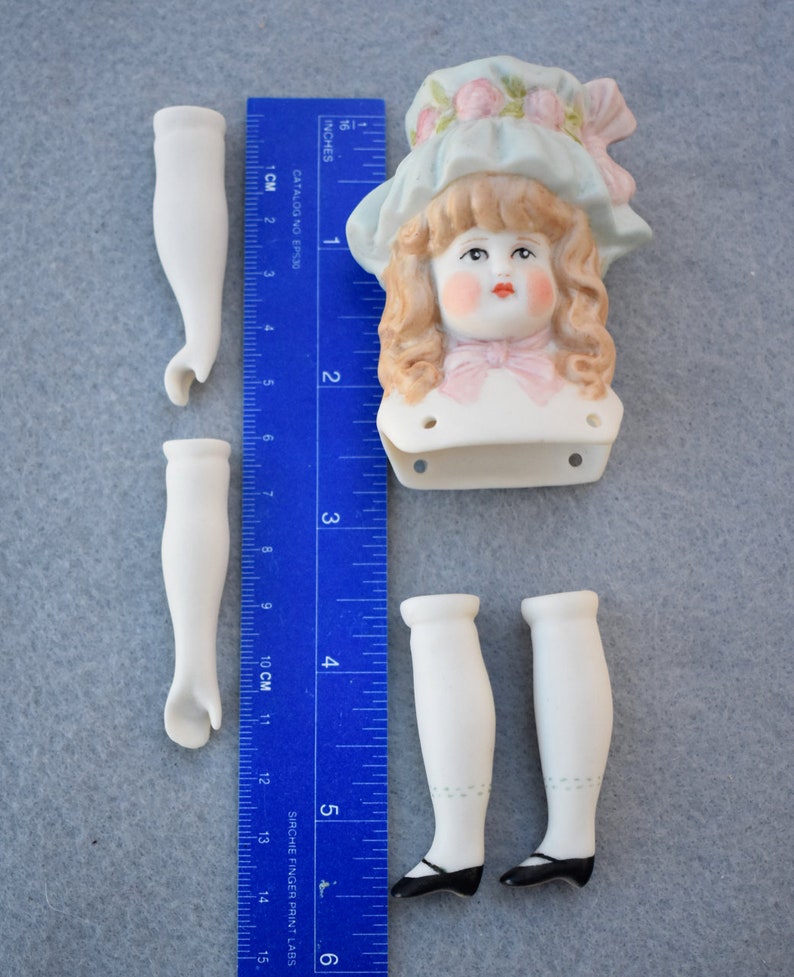 Bisque Porcelain Doll Parts Girl in Hat Arms Legs Vintage Etsy