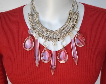 Chandelier Crystal Bib Necklace with Vintage Components OOAK