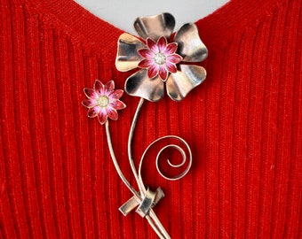 Floral Brooch Signed Sterling Craft Coro Vintage
