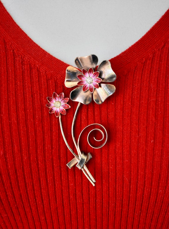 Floral Brooch Signed Sterling Craft Coro Vintage