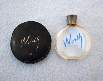 Worth Paris Perfume Lalique Bottle in Leather Pouch Vintage
