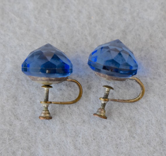 Faceted Blue Domed Rivoli Earrings Vintage - image 3