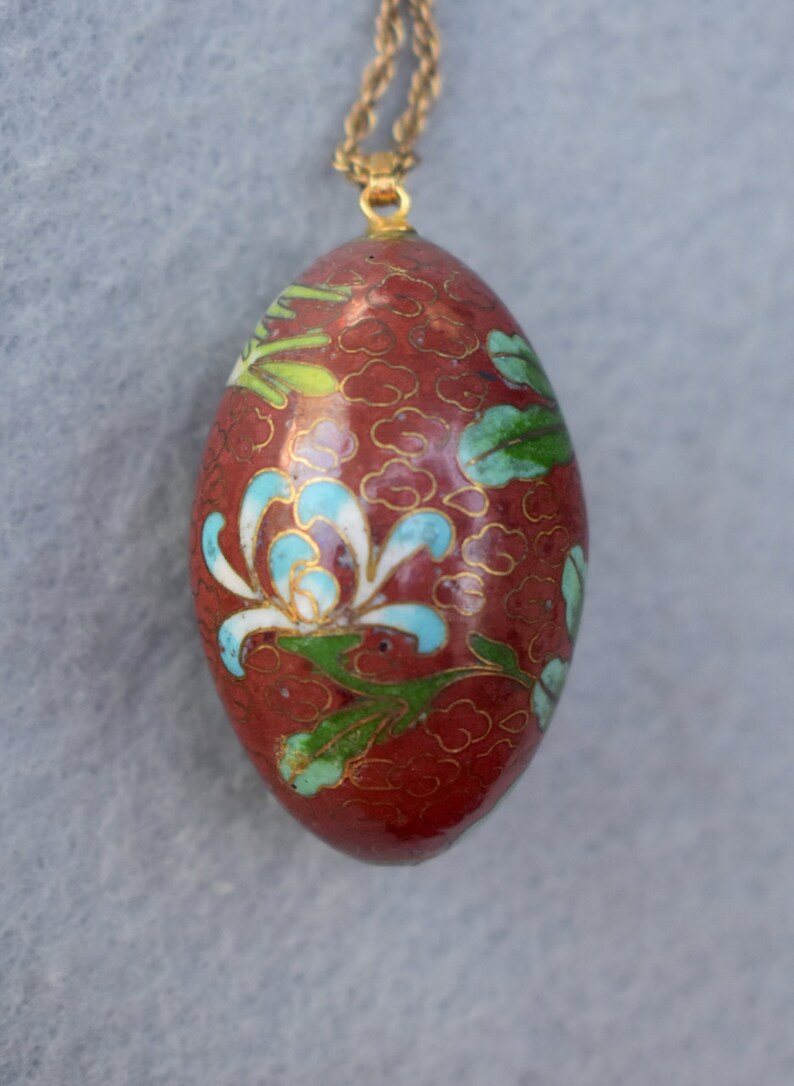 Chinese Cloisonne Egg Pendant Necklace on Gold Filled Chain Etsy