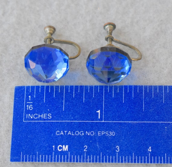 Faceted Blue Domed Rivoli Earrings Vintage - image 6