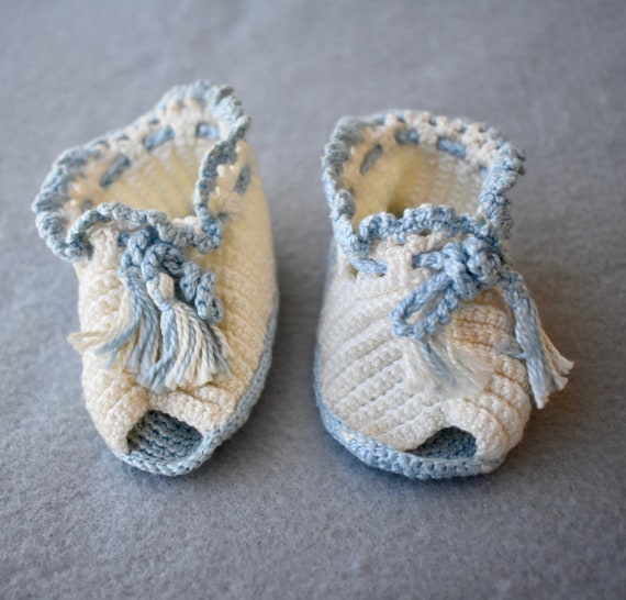 Crochet Unisex Baby Booties with Socks Mid Centur… - image 2