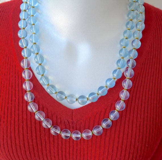 Long 47 Inch Clear Baby Blue Bead Necklace Vintage - image 4