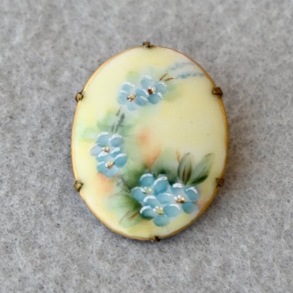 Hand Painted Forget Me Not Brooch Vintage