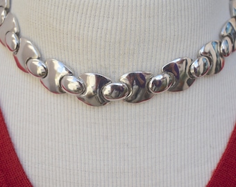 Shiny Silver Tone Link Necklace Vintage