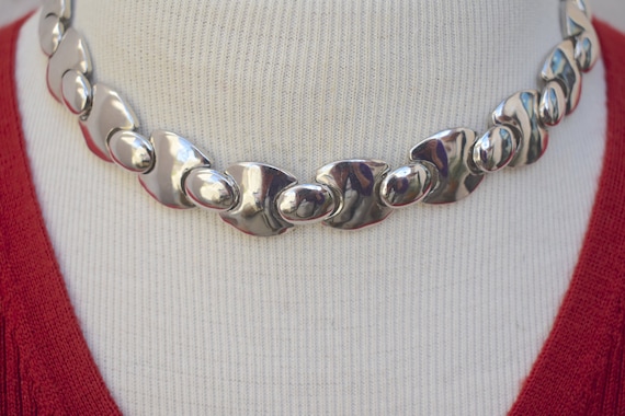 Shiny Silver Tone Link Necklace Vintage - image 1