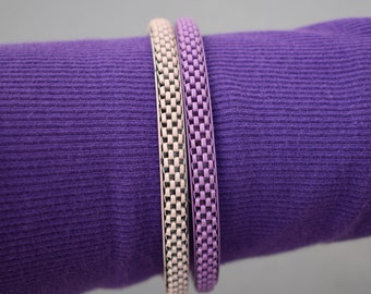 Enamel Basketweave Metal Bracelet Pair Pink and Purple Vintage