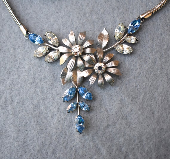Krementz Floral Rhinestone Necklace and Earrings … - image 4