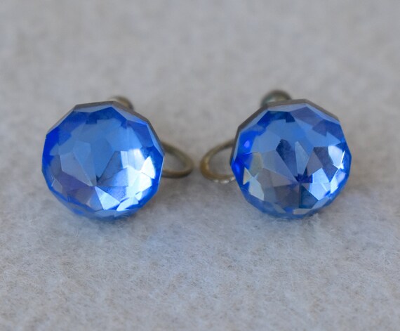 Faceted Blue Domed Rivoli Earrings Vintage - image 2
