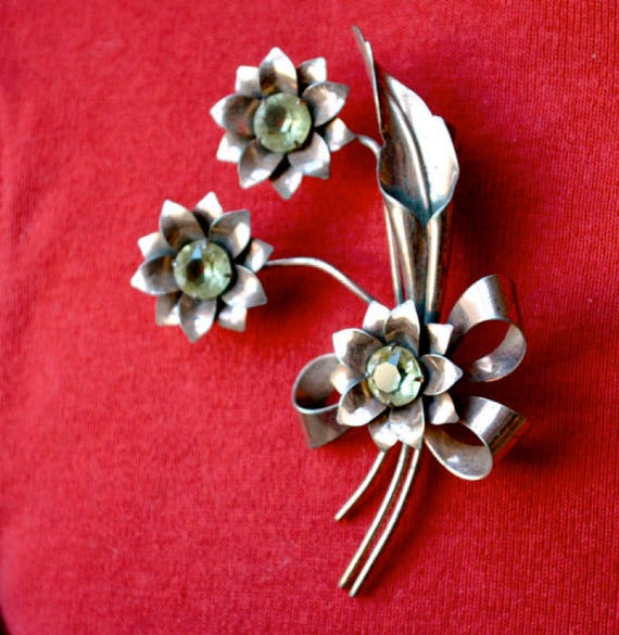 Sterling Rose Gold Vermeil Flower Brooch Vintage