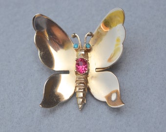 Coro Pegasus Butterfly Rhinestone Brooch Mid Century Vintage