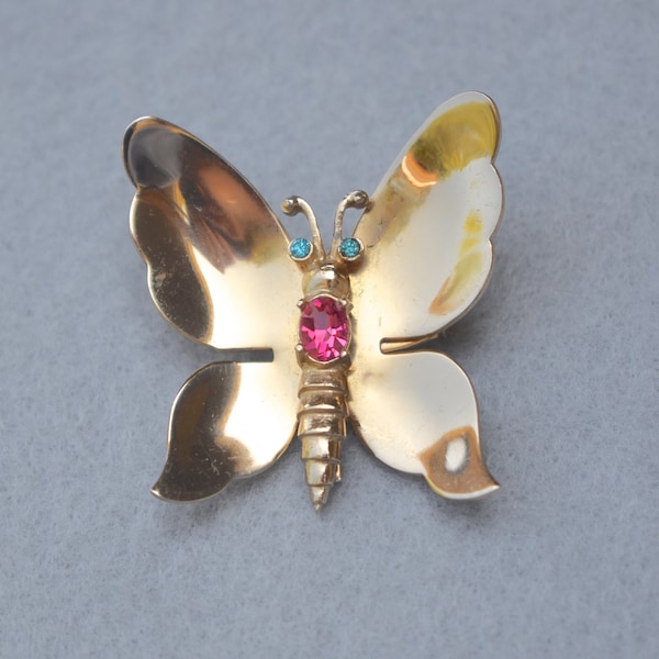 Coro Pegasus Butterfly Rhinestone Brooch Mid Century Vintage