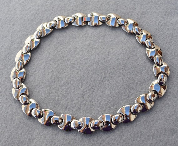 Shiny Silver Tone Link Necklace Vintage - image 4