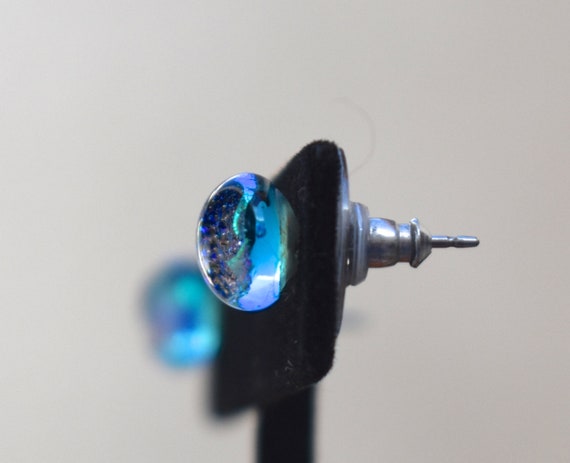 Dichroic Glass and Rhinestone Stud Earrings 2 Pai… - image 3