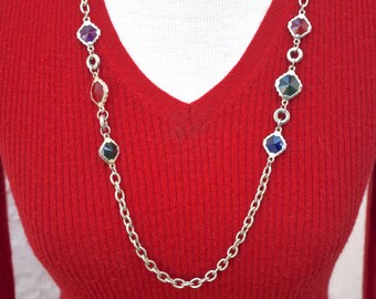 Gem Tone Rivoli Color Stations Necklace Vintage