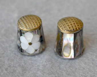 Pair of Abalone Shell Thimbles Vintage 90s