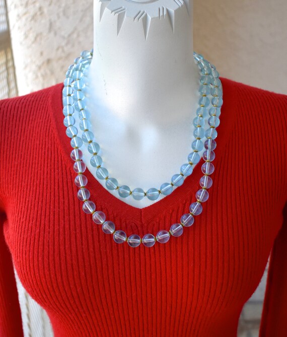 Long 47 Inch Clear Baby Blue Bead Necklace Vintage - image 8