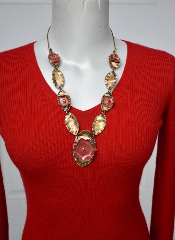 Brass Floral Artisan Necklace Boho Chic Vintage - image 1