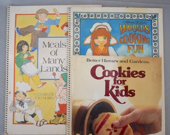 Three Cookbooks, Meals of Many Lands, Worlds of Cooking Fun, Cookies for Kids