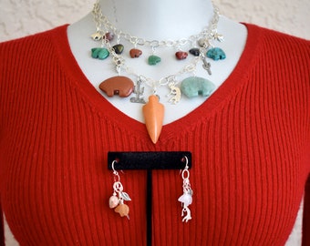 Southwest Style Fetish Charm Necklace on Sterling Silver Chain Necklace and Earrings OOAK