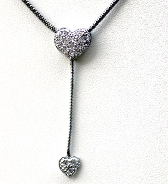 Pave Hearts Rhinestone Lariat Necklace Vintage - image 2