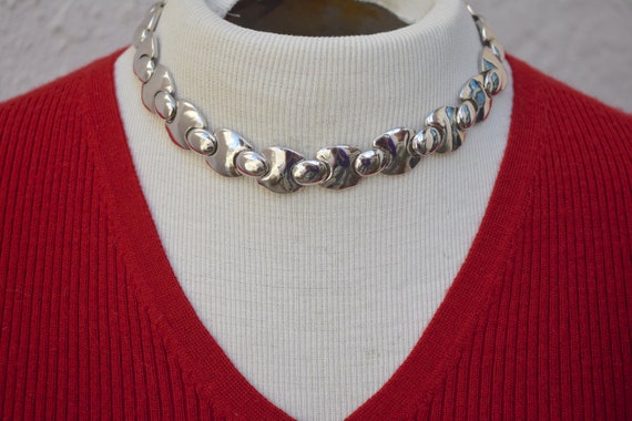 Shiny Silver Tone Link Necklace Vintage - image 2