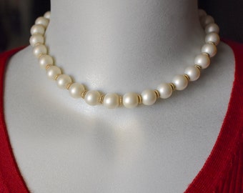 Faux Pearl and Gold Tone Spacers Choker Necklace Vintage