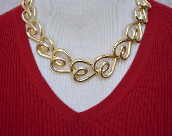 Graduated Swirly Heart Fancy Links Necklace Vintage