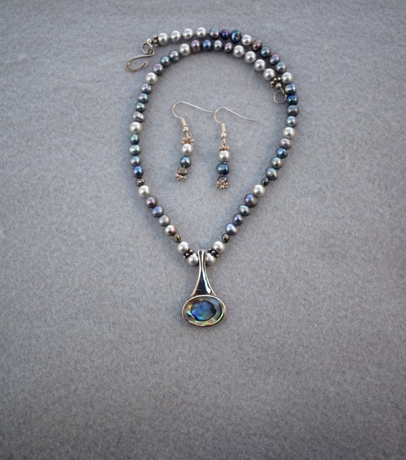 Freshwater Pearls with Sterling Silver Abalone Pe… - image 2