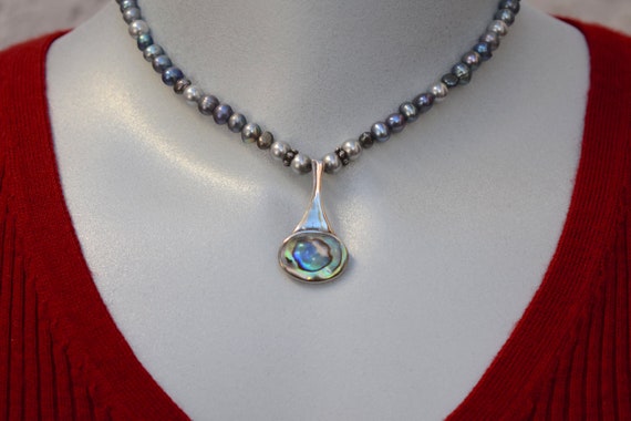 Freshwater Pearls with Sterling Silver Abalone Pe… - image 3