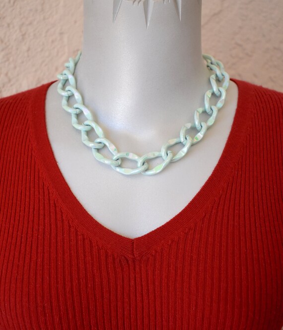 Chunky Glass Chain 18 1/2 Inch Baby Blue AB Neckl… - image 4