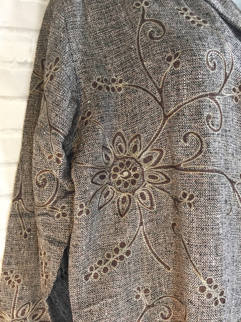 Vtg Chico/'s Silk Embroidered Shirt Jacket in Brown sz 1 New Old Stock