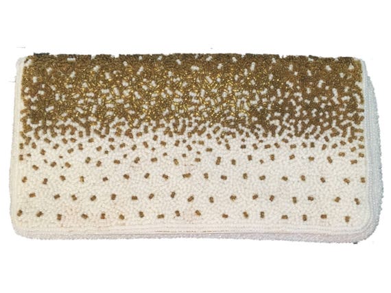 Walborg Beaded Clutch Evening Bag White and Gold … - image 1