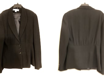 Anne Klein Collection 1980s Black Nipped Waist Peplum Blazer Jacket