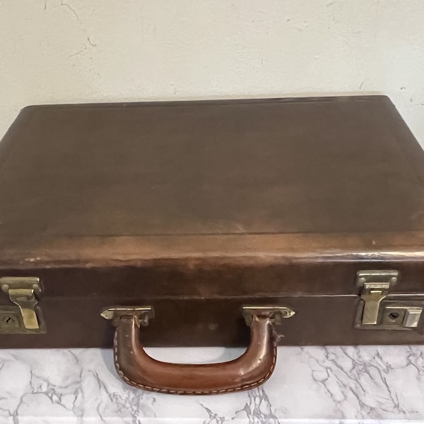 Vtg MCM  Brown Leather Hardside Barrister Attache Case with Removable Files