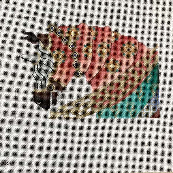 Needlepoint Canvas Hand Painted Unicorn Bejeweled Ornate Horse Blanket Caparison