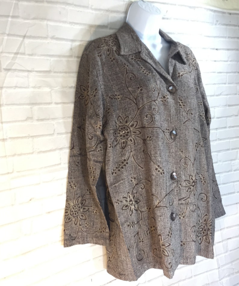 Vtg Chico/'s Silk Embroidered Shirt Jacket in Brown sz 1 New Old Stock