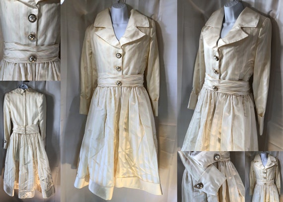 Mid Century New Look Silk Taffeta Day Dress Tonal… - image 2