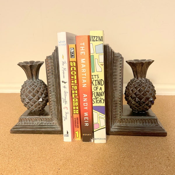 Vintage Metal Pineapple on Plinths Metal Bookends